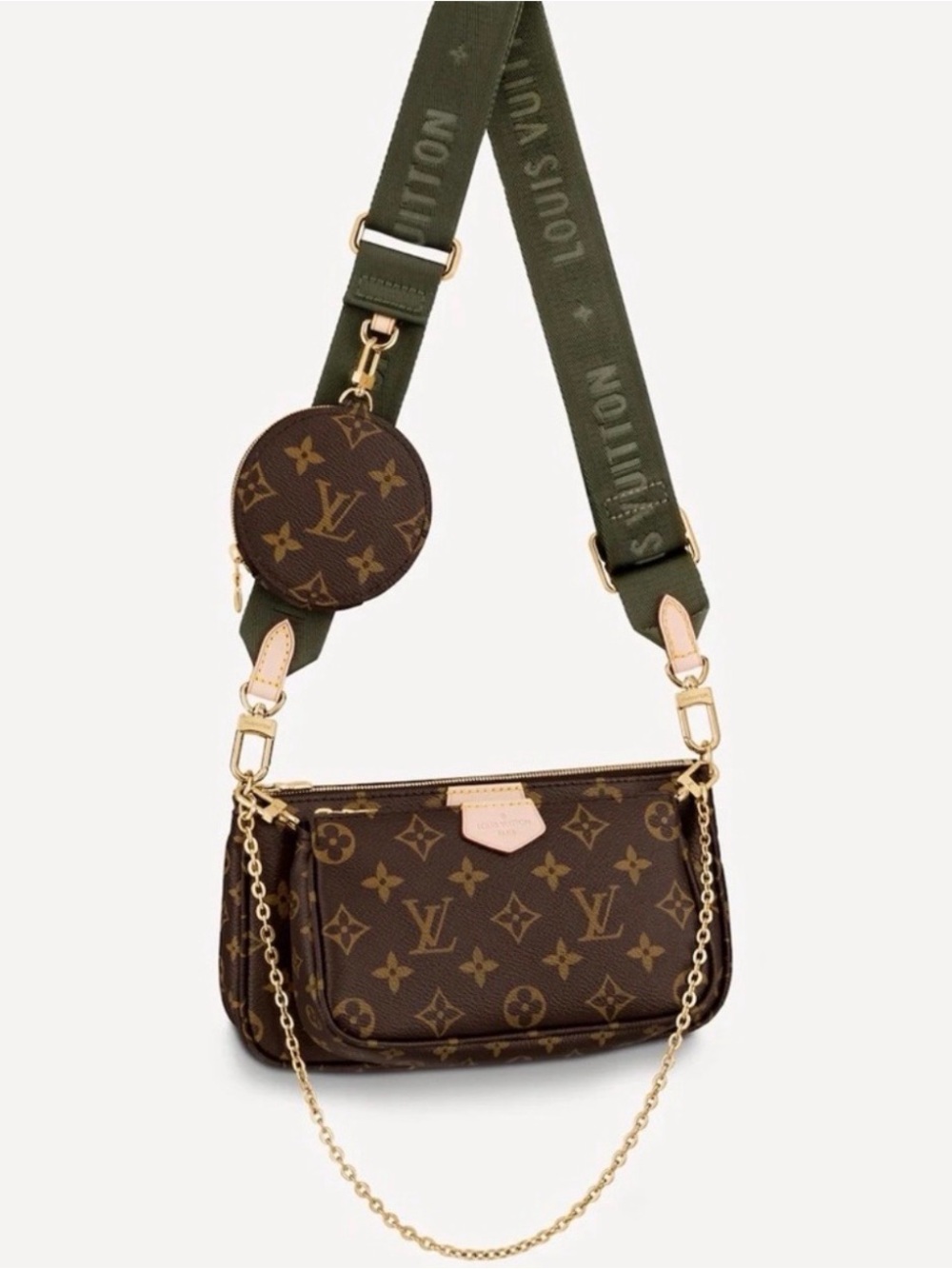 & Other Stories Brown Monogram Crossbody with Olive Strap